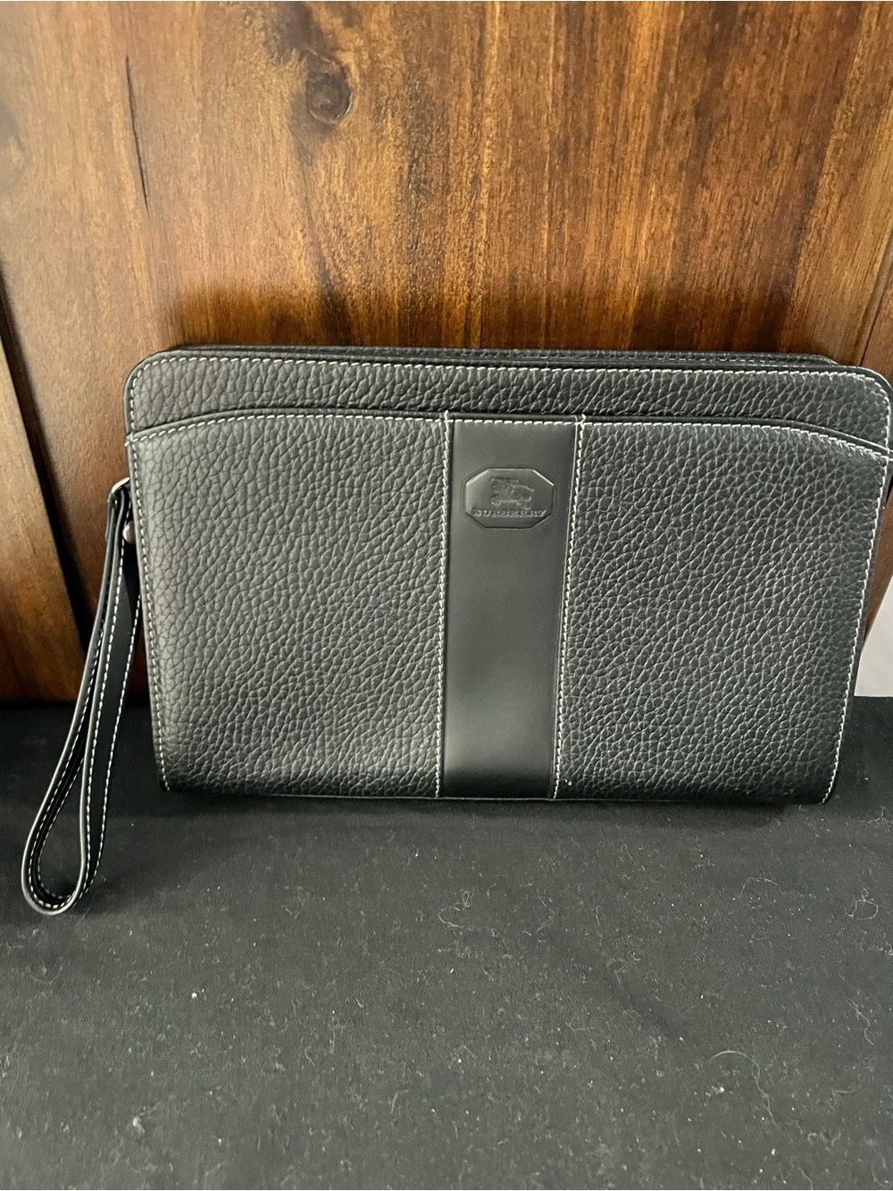 Burberry Pebbled Leather Wristlet Travel Organizer with Top Zipper